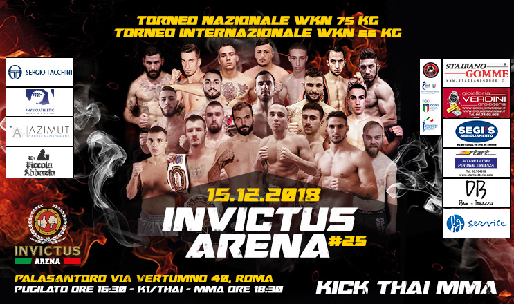 15 Dicembre, Invictus Arena #25: un evento stellare a Roma con match di K1, Muay Thai e MMA