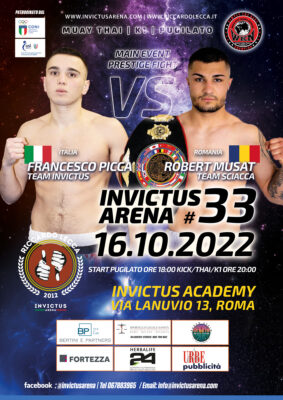 Invictus Arena #33 | 16 Ottobre | Muay Thai, K1 Rules, Pugilato